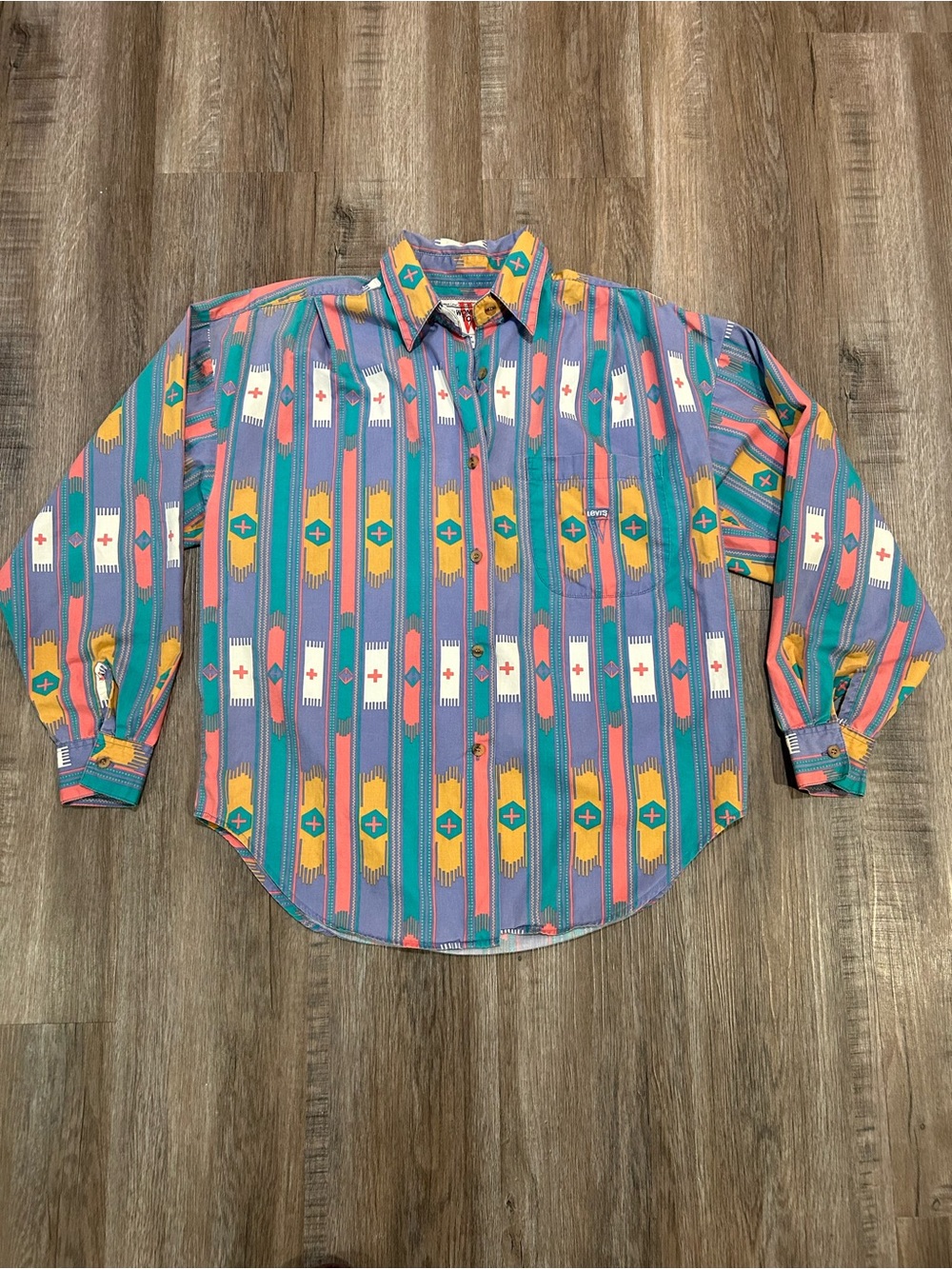 Vintage Levi's Western Shirt Southwestern Aztec Pattern Button Down Top M - Picture 2 of 9
